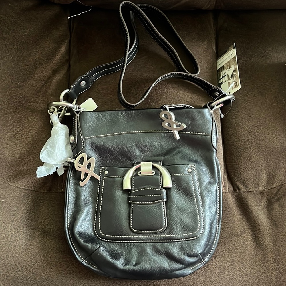 B Makowsky Crossbody Black leather Brand new!10 in x 10 inch